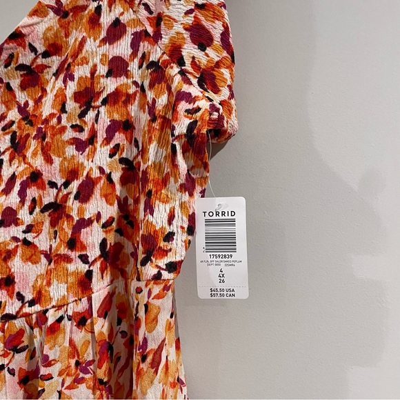 Torrid Fabric Mix Knit Crinkle Gauze Off The Shoulder Smocked Bodice Top, 4X/26W - Picture 5 of 7